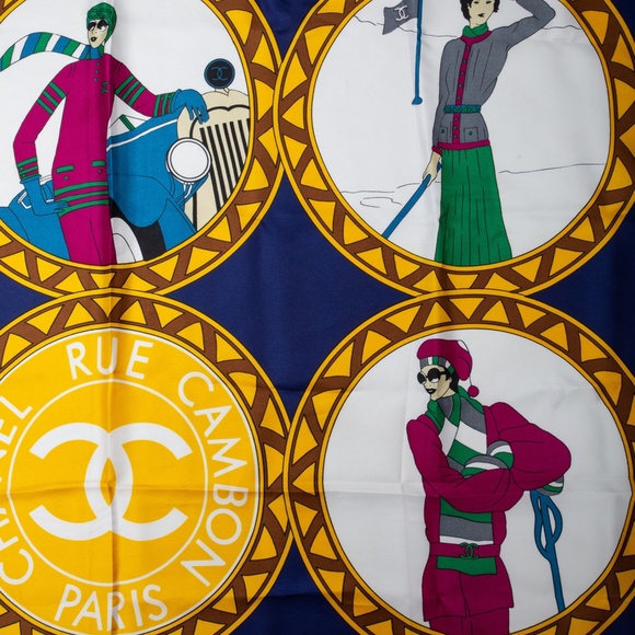 CHANEL VINTAGE RUE CABMON PARIS HOBBY SILK SCARF - Picture 7 of 8